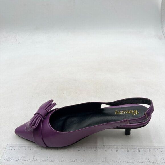 Womens Bow Knot Pointed Toe Pumps Slingback Kitten Heel Sandals ,Purple Shoes - Picture 2 of 7